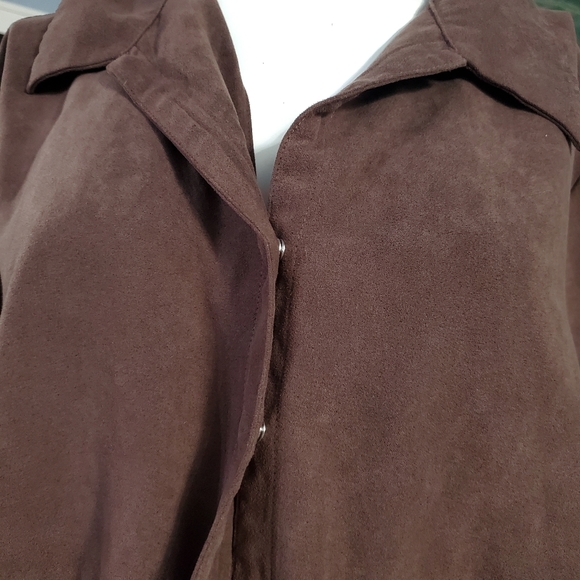 Baby & Me Faux Suede Brown Snap Buttons Down Shirt Blouse Jacket XL - Picture 4 of 6
